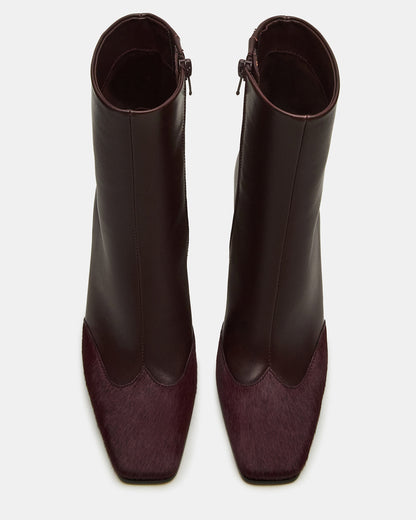 LYLE Burgundy Leather Square-Toe Heeled Women's Ankle Boot - Steve Madden