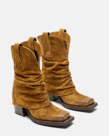 PIA Chestnut Suede Cuffed Boot | Women's Booties - Steve Madden