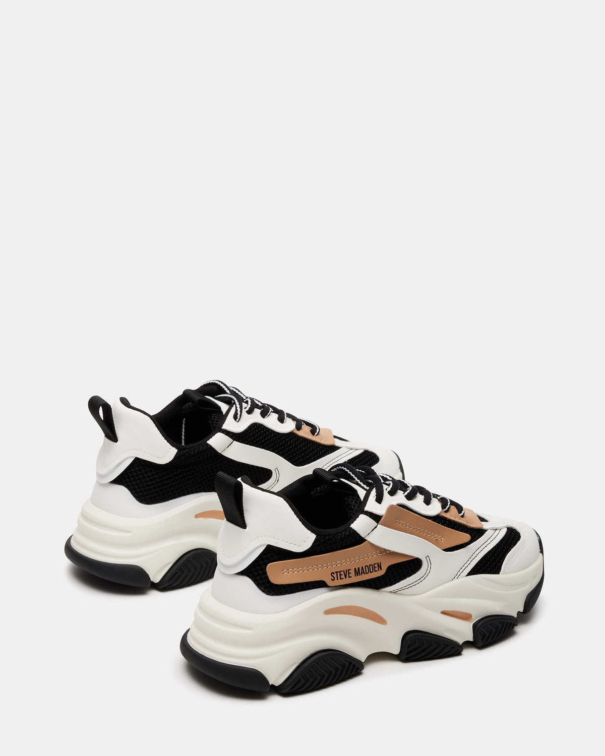POSSESSION Black/Tan Platform Lace-Up Women's Sneaker - Steve Madden