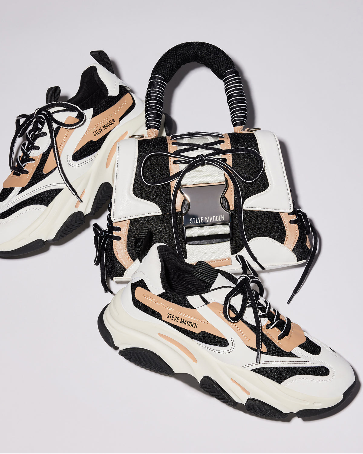 POSSESSION Black/Tan Platform Lace-Up Women's Sneaker - Steve Madden