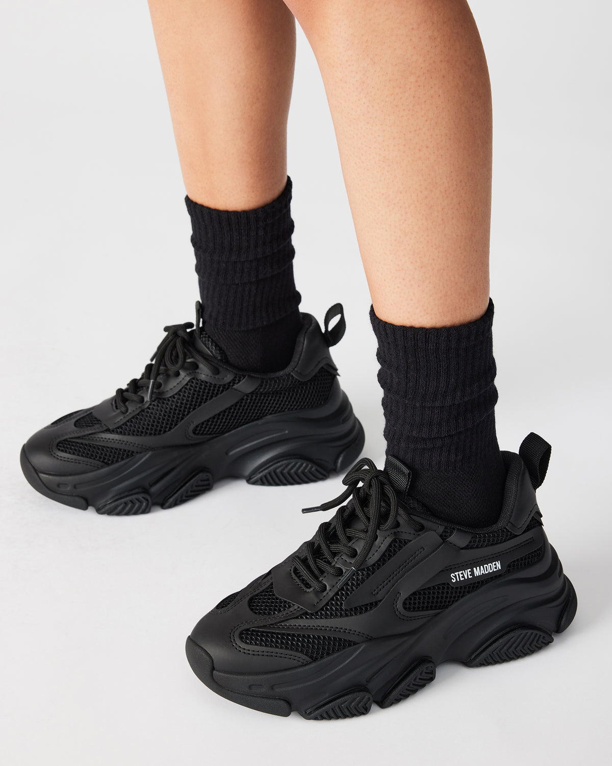 POSSESSION Black Platform Lace-Up Women's Sneaker - Steve Madden