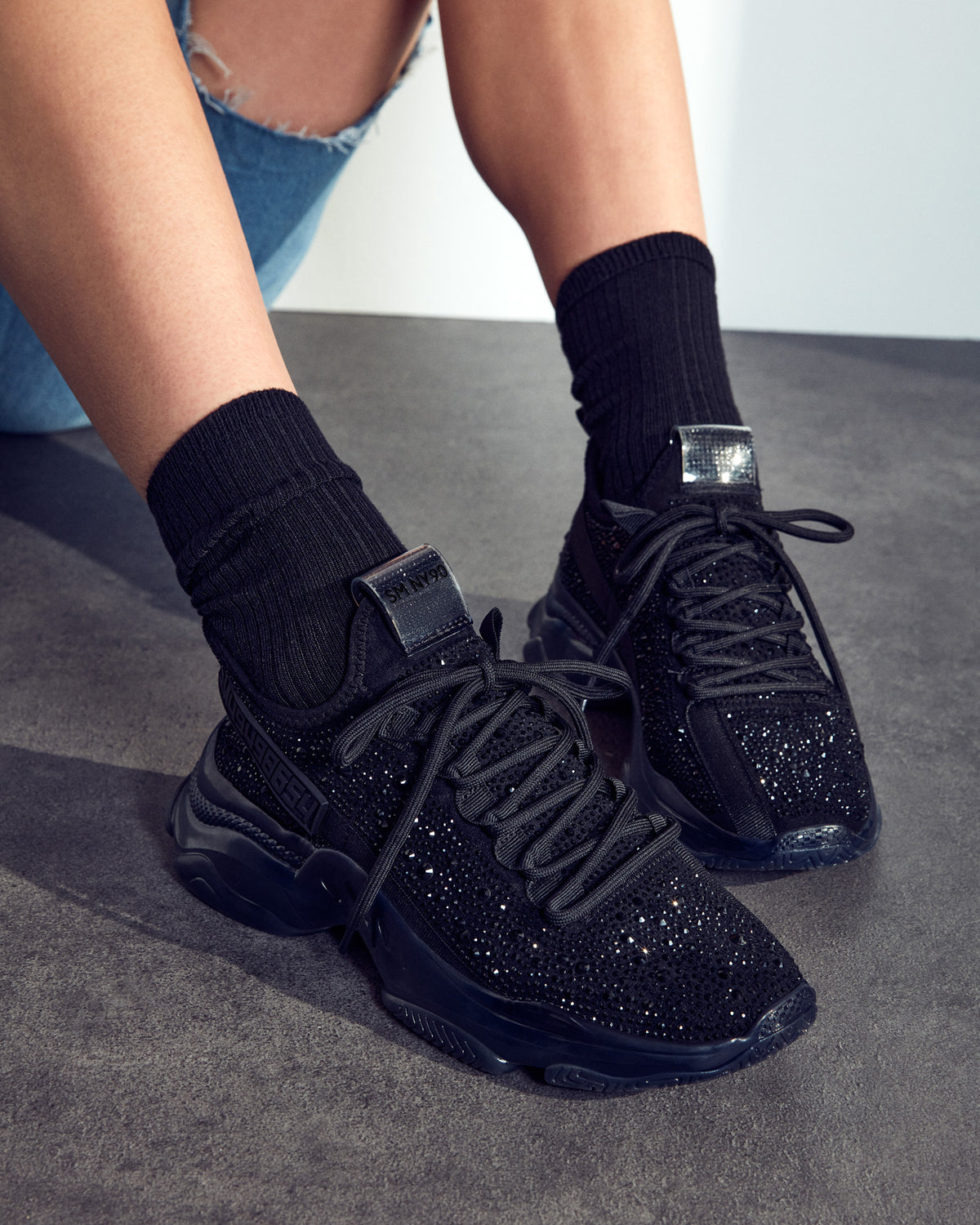 MAXIMA Black Rhinestones Women's Sneakers - Steve Madden