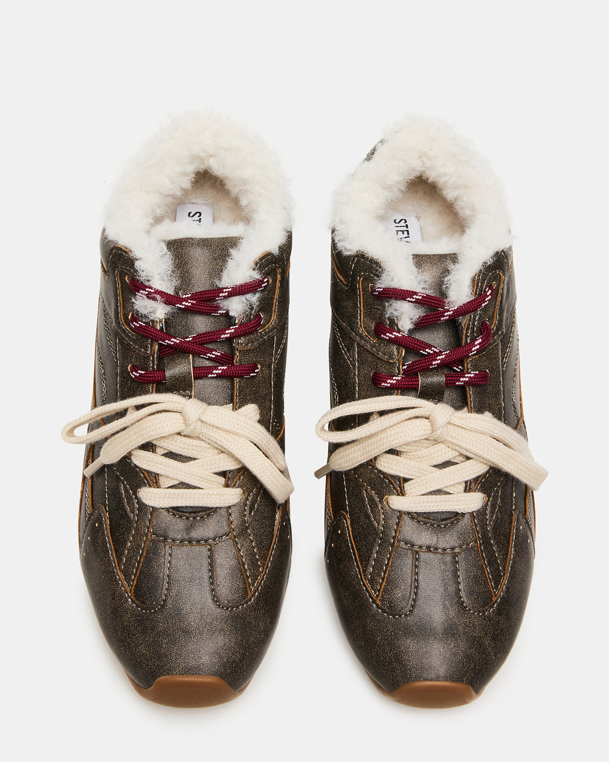 AZIEL Faux Fur Brown Distressed Low-Top Lace-Up Women's Sneakers - Steve Madden