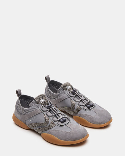 REBOOT Grey Rhinestones Low-Top Lace-Up Women's Sneaker - Steve Madden