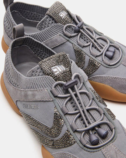 REBOOT Grey Rhinestones Low-Top Lace-Up Women's Sneaker - Steve Madden