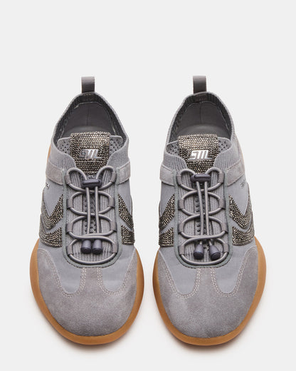 REBOOT Grey Rhinestones Low-Top Lace-Up Women's Sneaker - Steve Madden
