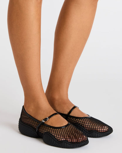 VICKEE Black Mesh Mary Jane Buckle Chunky Sole Ballet Women's Sneaker - Steve Madden