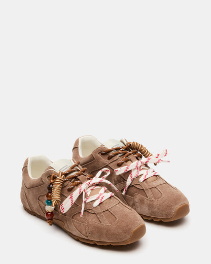 AZIEL Charm Taupe Suede Low-Top Lace-Up Women's Sneakers - Steve Madden