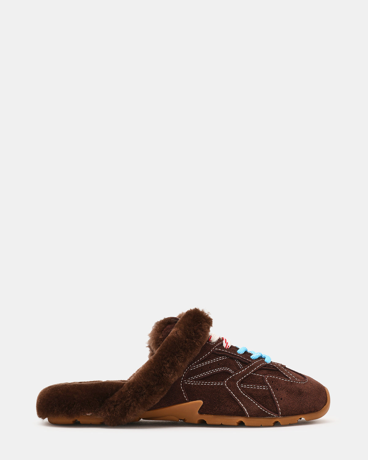 AZIEL MULE Faux Fur Chocolate Brown Suede Low-Top Lace-Up Slip-On Women's Sneaker - Steve Madden