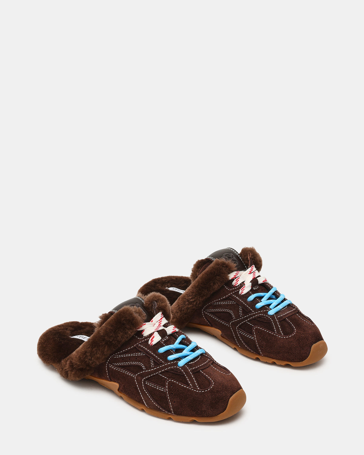 AZIEL MULE Faux Fur Chocolate Brown Suede Low-Top Lace-Up Slip-On Women's Sneaker - Steve Madden