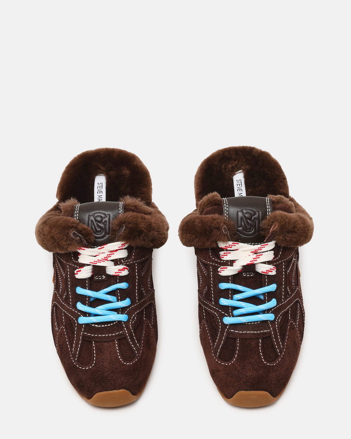 AZIEL MULE Faux Fur Chocolate Brown Suede Low-Top Lace-Up Slip-On Women's Sneaker - Steve Madden