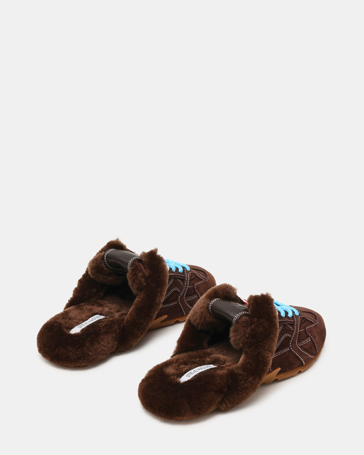 AZIEL MULE Faux Fur Chocolate Brown Suede Low-Top Lace-Up Slip-On Women's Sneaker - Steve Madden