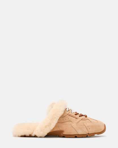 AZIEL MULE Faux Fur Natural Low-Top Lace-Up Slip-On Women's Sneaker - Steve Madden