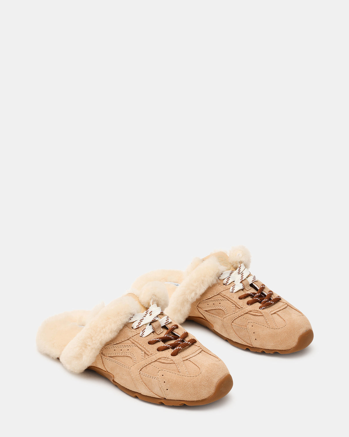 AZIEL MULE Faux Fur Natural Low-Top Lace-Up Slip-On Women's Sneaker - Steve Madden