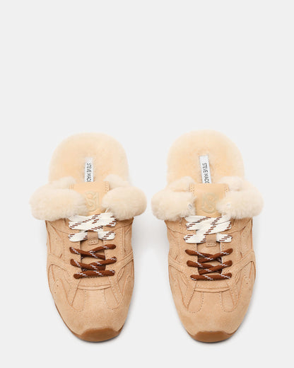 AZIEL MULE Faux Fur Natural Low-Top Lace-Up Slip-On Women's Sneaker - Steve Madden