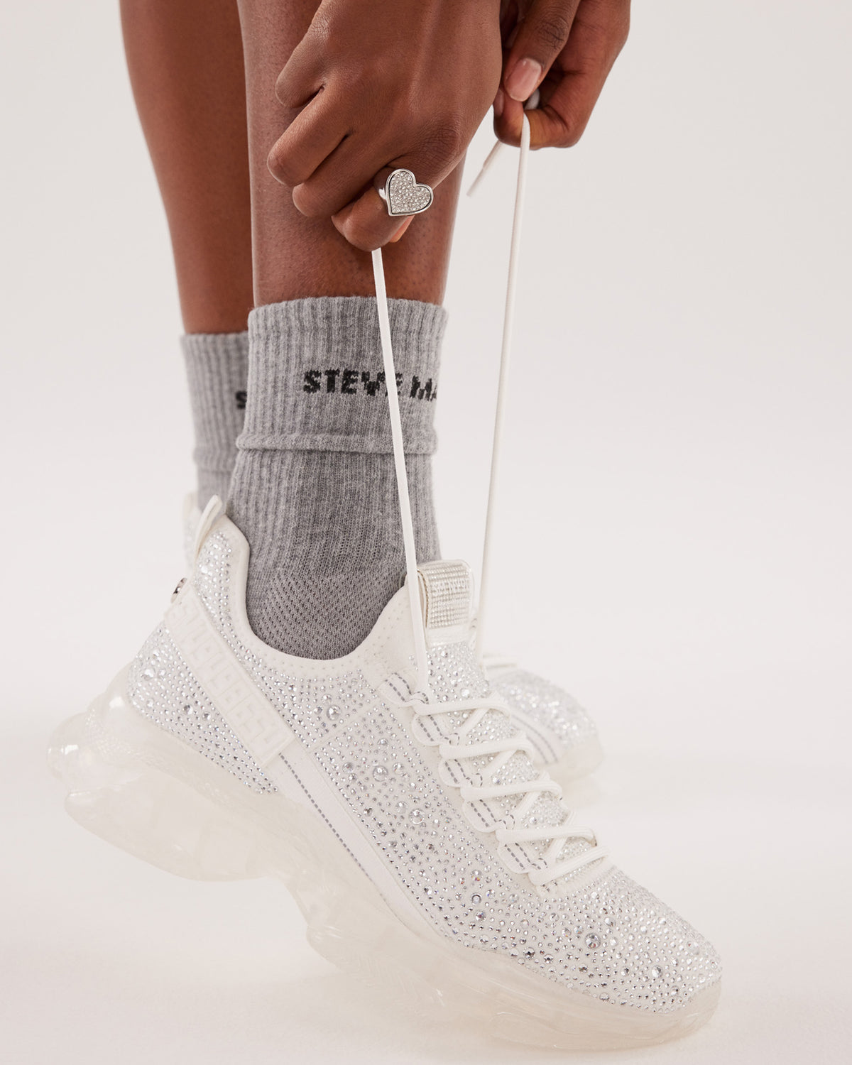 MAXIMA White Rhinestones Sneakers | Women's Sneakers - Steve Madden
