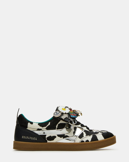 WYATT Black Cow Print Lace-Up Low-Top Pin Women's Sneaker - Steve Madden