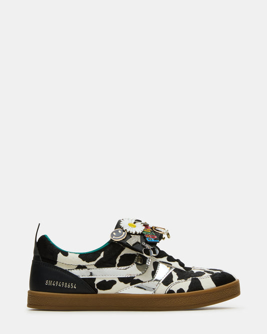 WYATT Black Cow Print Lace-Up Low-Top Pin Women's Sneaker - Steve Madden