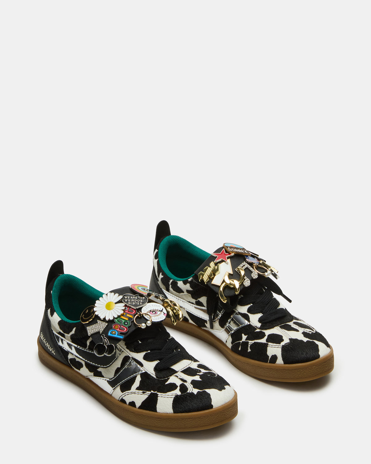WYATT Black Cow Print Lace-Up Low-Top Pin Women's Sneaker - Steve Madden