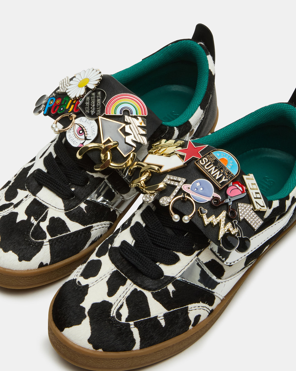WYATT Black Cow Print Lace-Up Low-Top Pin Women's Sneaker - Steve Madden