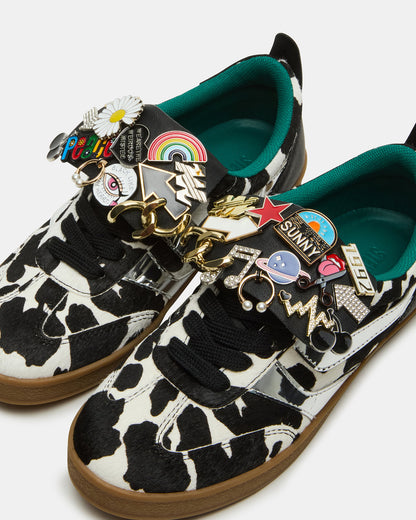 WYATT Black Cow Print Lace-Up Low-Top Pin Women's Sneaker - Steve Madden
