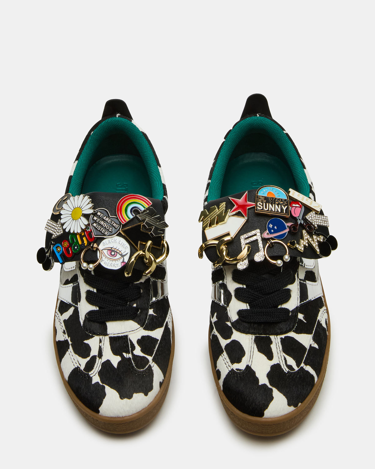 WYATT Black Cow Print Lace-Up Low-Top Pin Women's Sneaker - Steve Madden