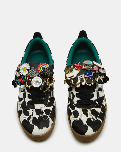 WYATT Black Cow Print Lace-Up Low-Top Pin Women's Sneaker - Steve Madden