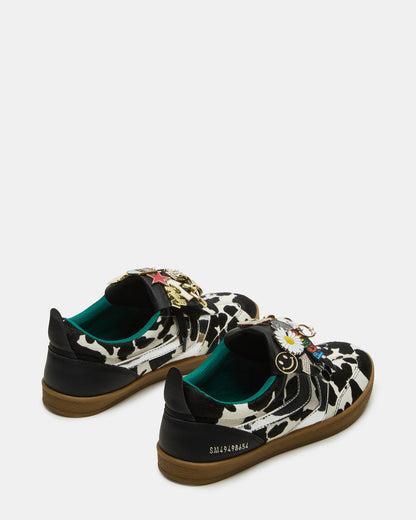 WYATT Black Cow Print Lace-Up Low-Top Pin Women's Sneaker - Steve Madden
