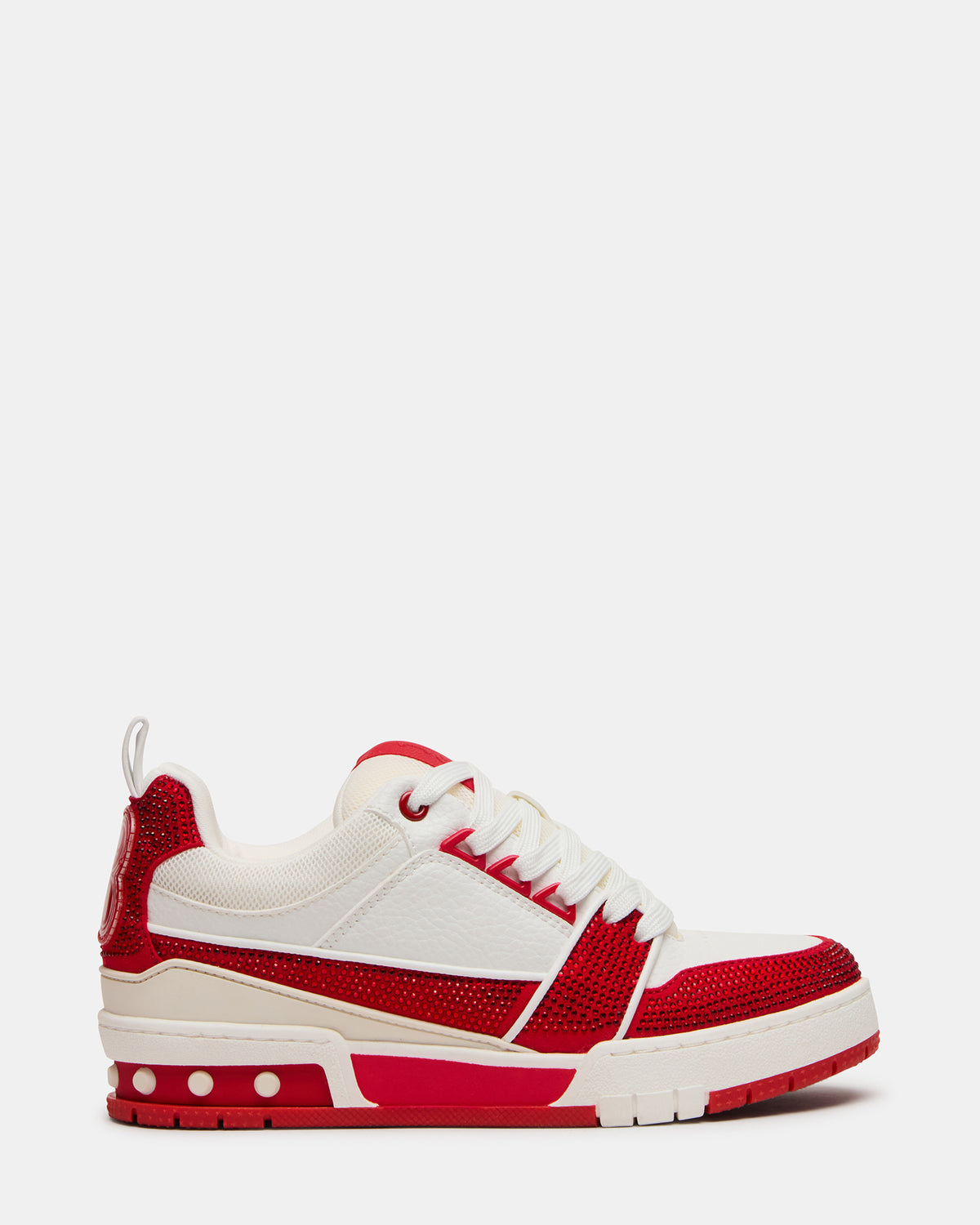 SKATER Red/White Rhinestones Low-Top Lace-Up Women's Sneaker - Steve Madden