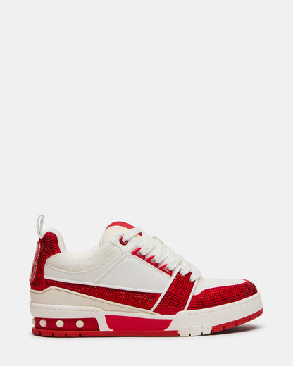 SKATER Red/White Rhinestones Low-Top Lace-Up Women's Sneaker - Steve Madden