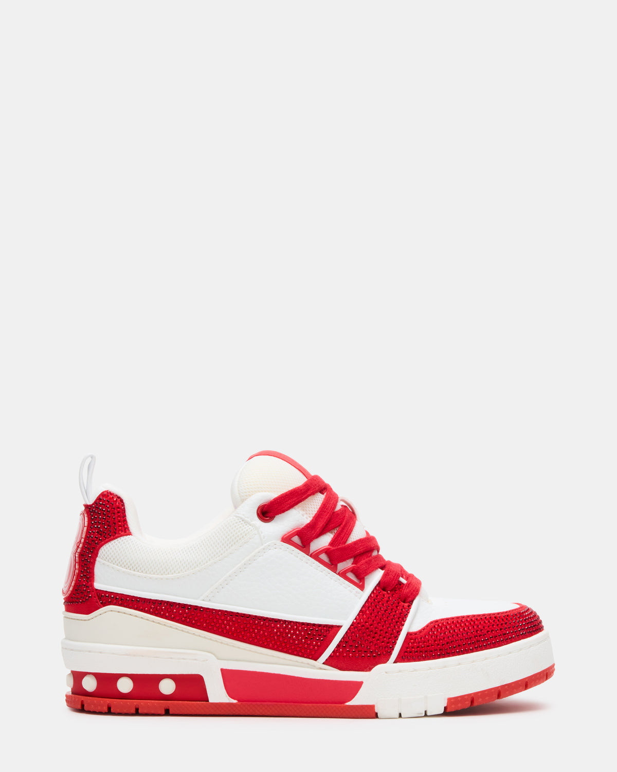 SKATER Red/White Rhinestones Low-Top Lace-Up Women's Sneaker - Steve Madden