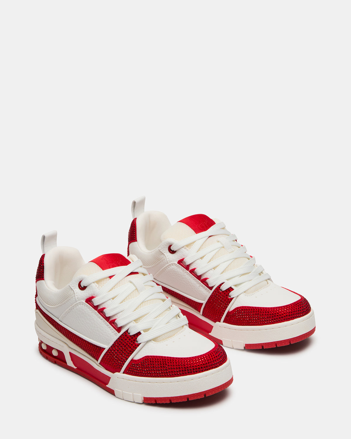 SKATER Red/White Rhinestones Low-Top Lace-Up Women's Sneaker - Steve Madden