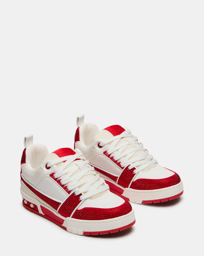SKATER Red/White Rhinestones Low-Top Lace-Up Women's Sneaker - Steve Madden