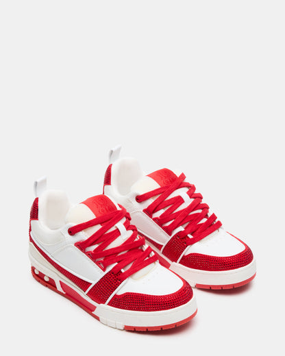SKATER Red/White Rhinestones Low-Top Lace-Up Women's Sneaker - Steve Madden