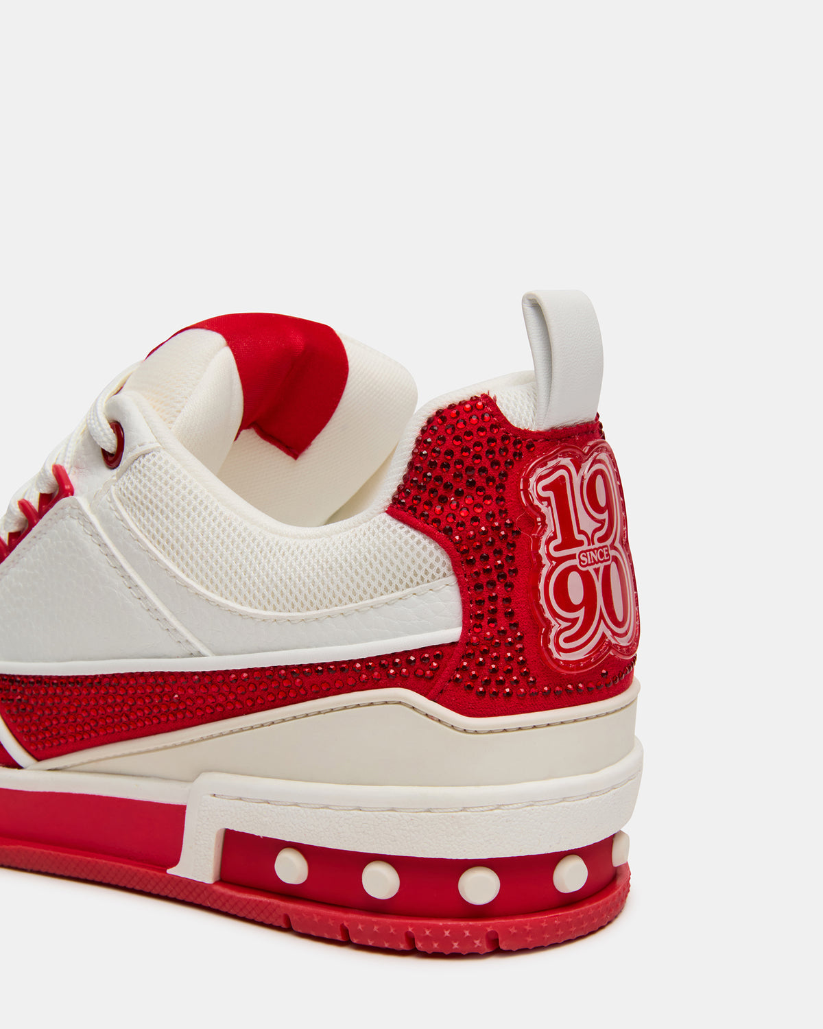 SKATER Red/White Rhinestones Low-Top Lace-Up Women's Sneaker - Steve Madden