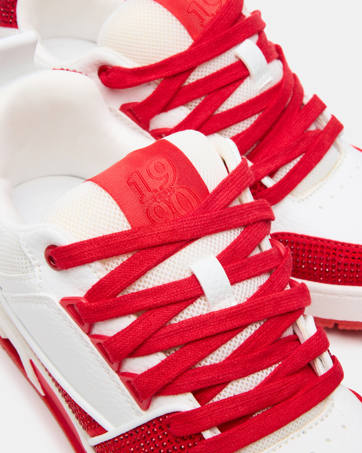 SKATER Red/White Rhinestones Low-Top Lace-Up Women's Sneaker - Steve Madden