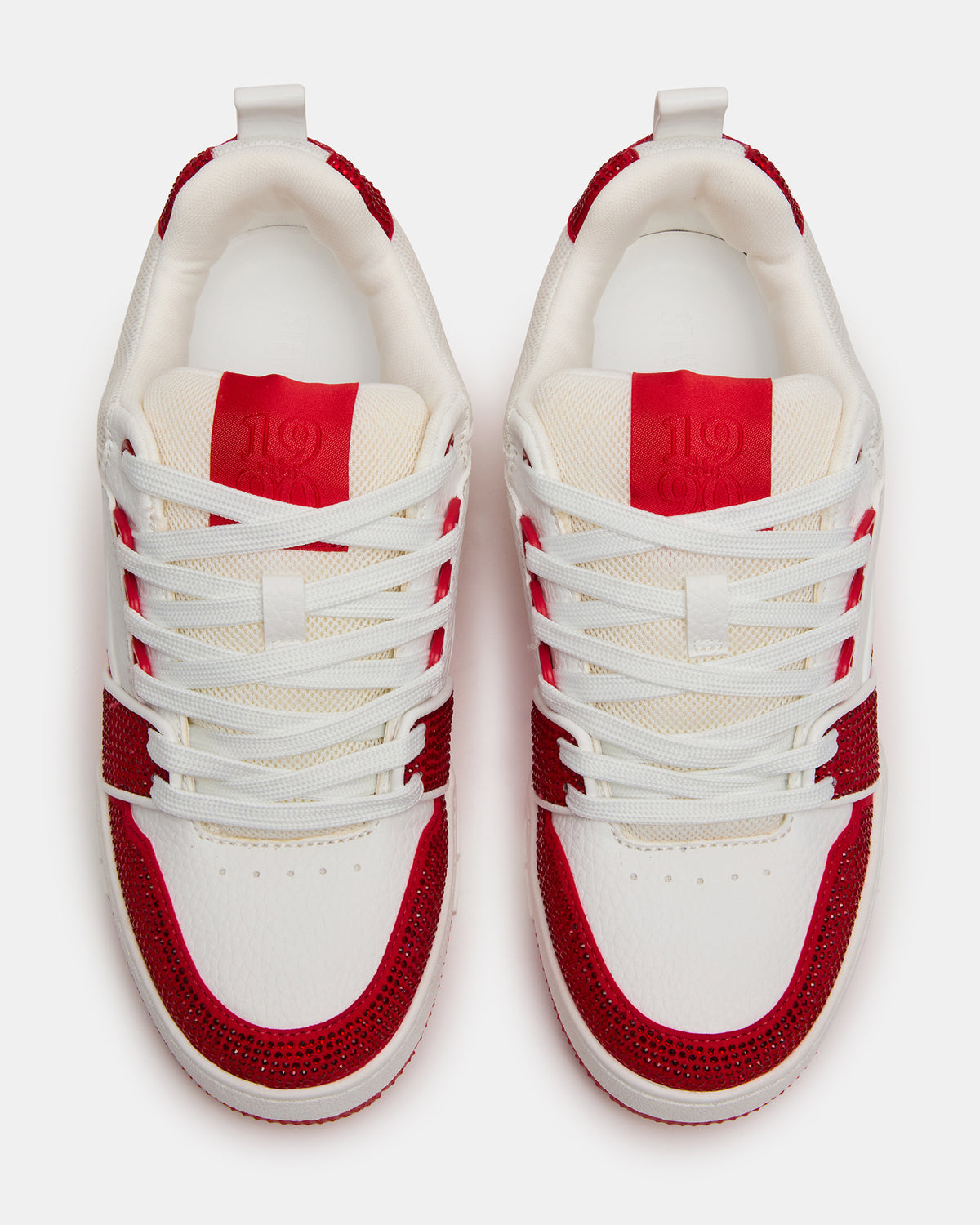 SKATER Red/White Rhinestones Low-Top Lace-Up Women's Sneaker - Steve Madden