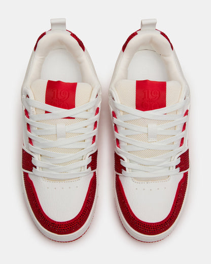 SKATER Red/White Rhinestones Low-Top Lace-Up Women's Sneaker - Steve Madden