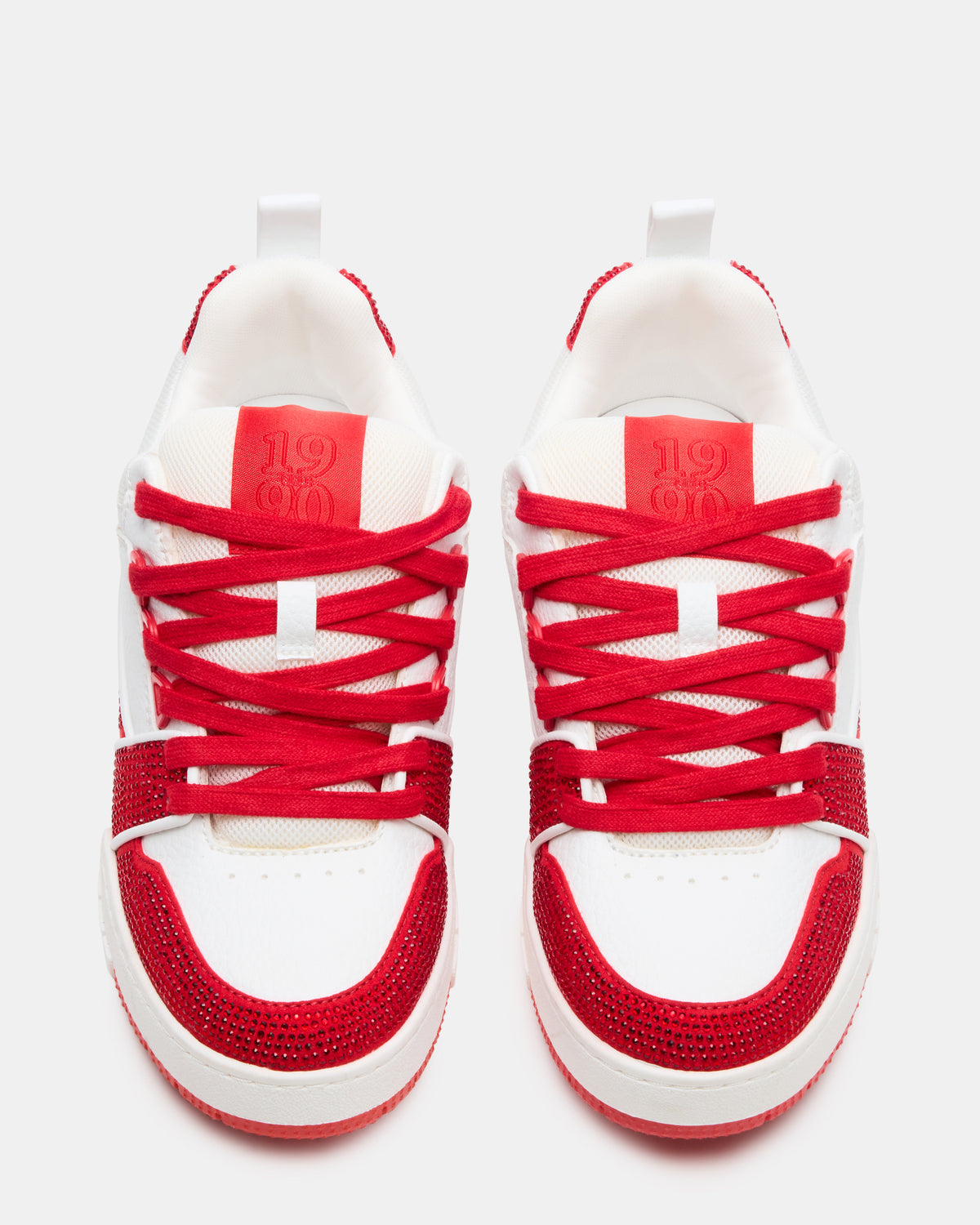 SKATER Red/White Rhinestones Low-Top Lace-Up Women's Sneaker - Steve Madden
