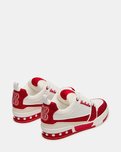 SKATER Red/White Rhinestones Low-Top Lace-Up Women's Sneaker - Steve Madden