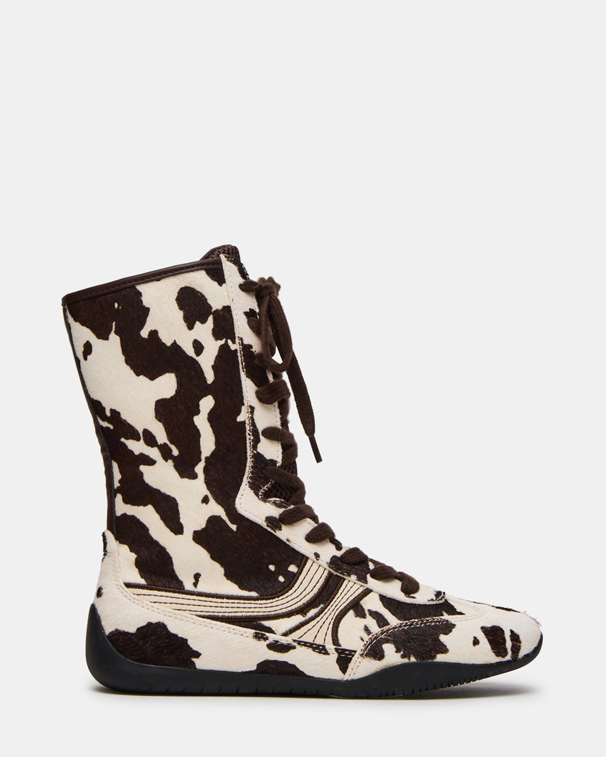 PAXTIN Brown Cow Print Women's High-Top Lace-Up Sneaker - Steve Madden