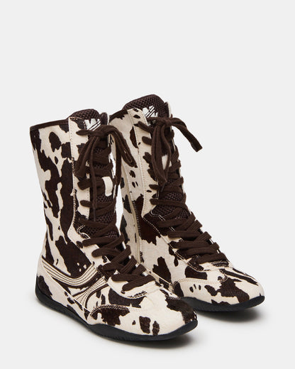 PAXTIN Brown Cow Print Women's High-Top Lace-Up Sneaker - Steve Madden