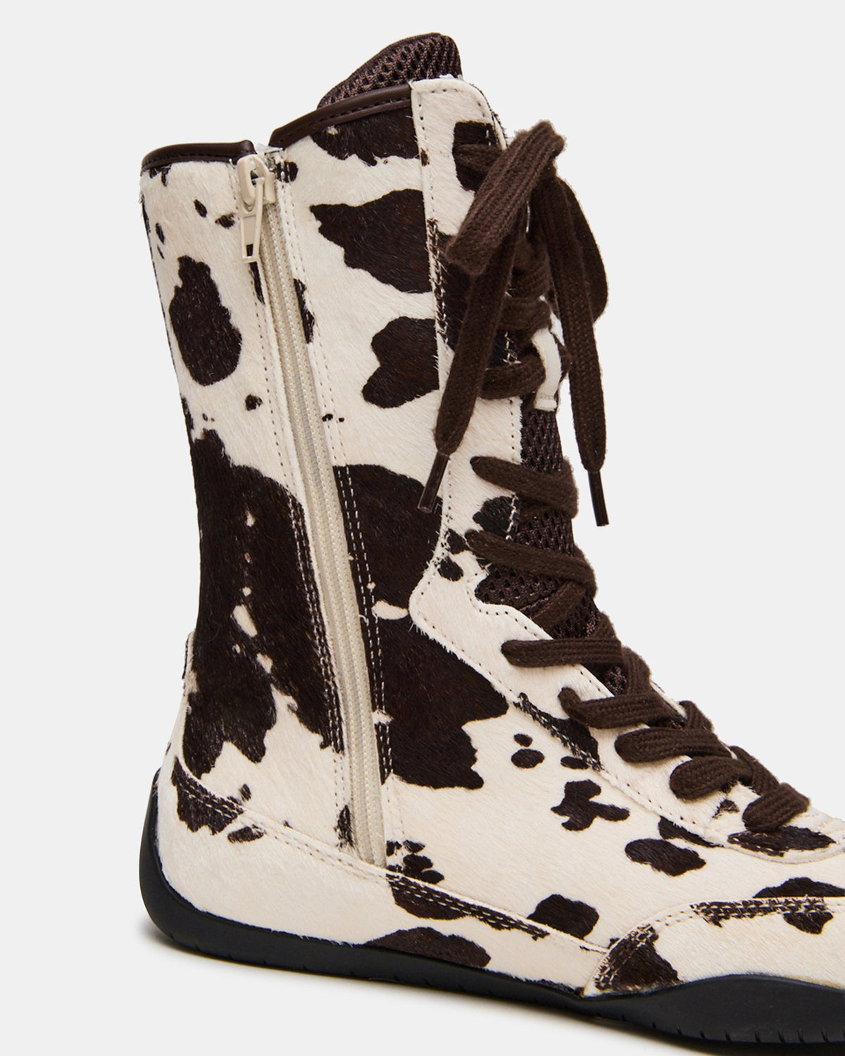 PAXTIN Brown Cow Print Women's High-Top Lace-Up Sneaker - Steve Madden