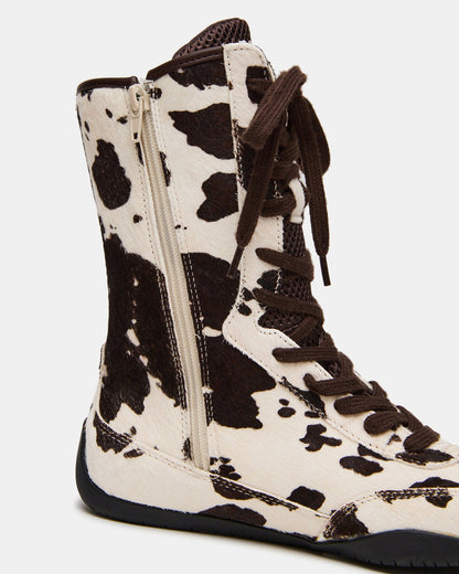 PAXTIN Brown Cow Print Women's High-Top Lace-Up Sneaker - Steve Madden