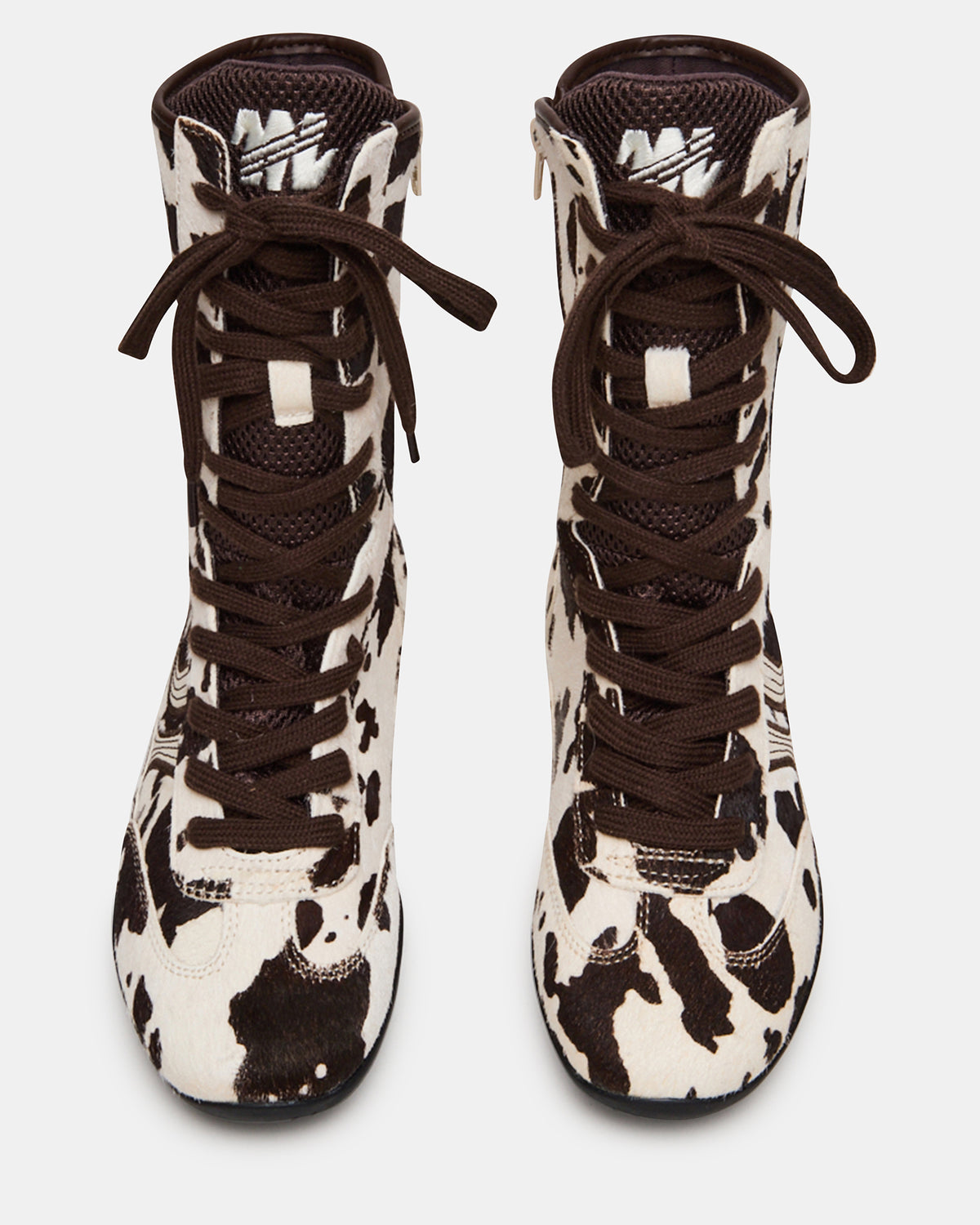 PAXTIN Brown Cow Print Women's High-Top Lace-Up Sneaker - Steve Madden
