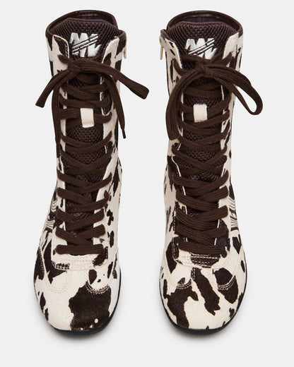 PAXTIN Brown Cow Print Women's High-Top Lace-Up Sneaker - Steve Madden