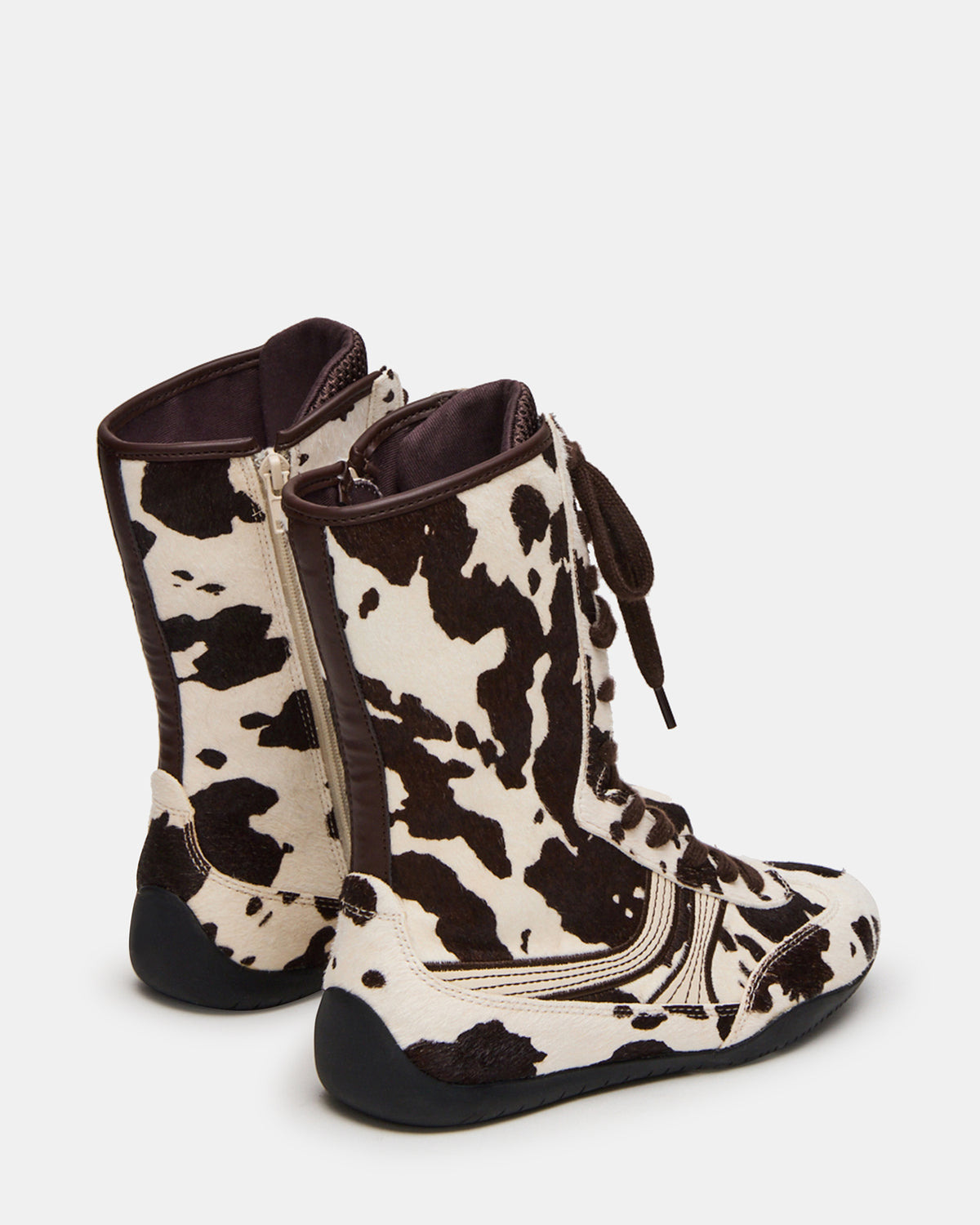 PAXTIN Brown Cow Print Women's High-Top Lace-Up Sneaker - Steve Madden