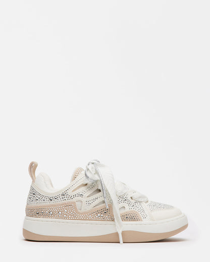 ROARING White Rhinestones Low-Top Lace-Up Sneaker | Women's Sneakers - Steve Madden