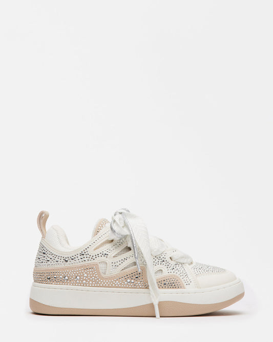 ROARING White Rhinestones Low-Top Lace-Up Sneaker | Women's Sneakers - Steve Madden