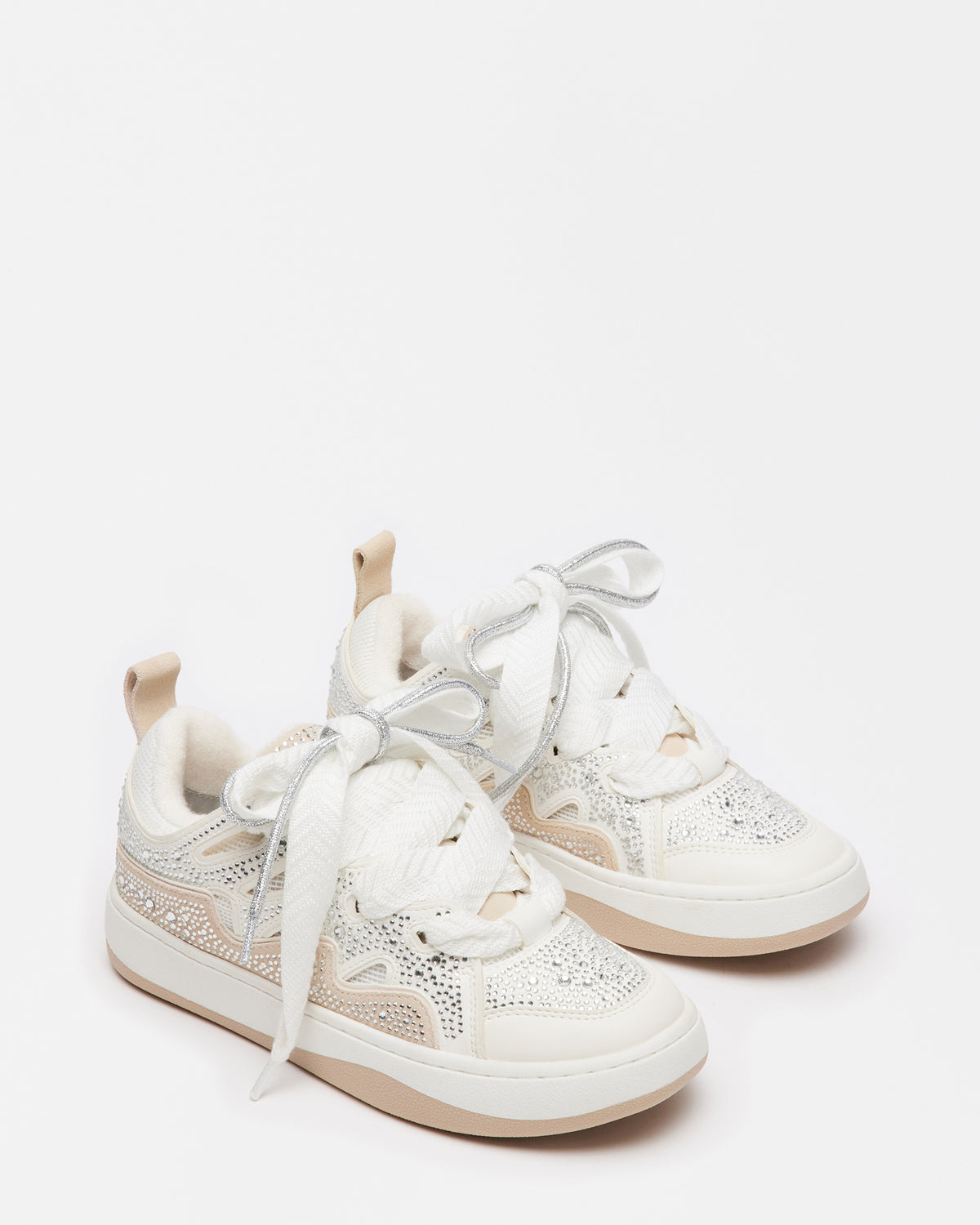 ROARING White Rhinestones Low-Top Lace-Up Sneaker | Women's Sneakers - Steve Madden
